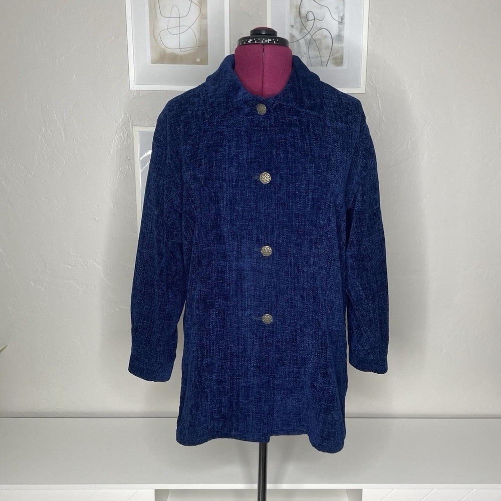 Weave Of The Irish Jacket Womens M Blue‎ Chenille Knit Handcrafted Button Front